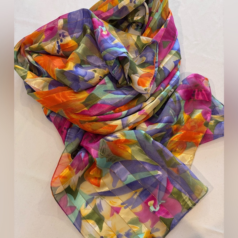 Vintage Colorful Floral Chiffon Shawl - Picture 5 of 6
